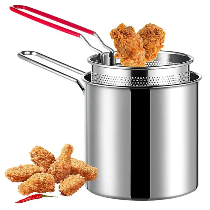 Stainless Steel Deep Fryer Pot 1200ML Deep Frying Pan with Strainer for Kitchen