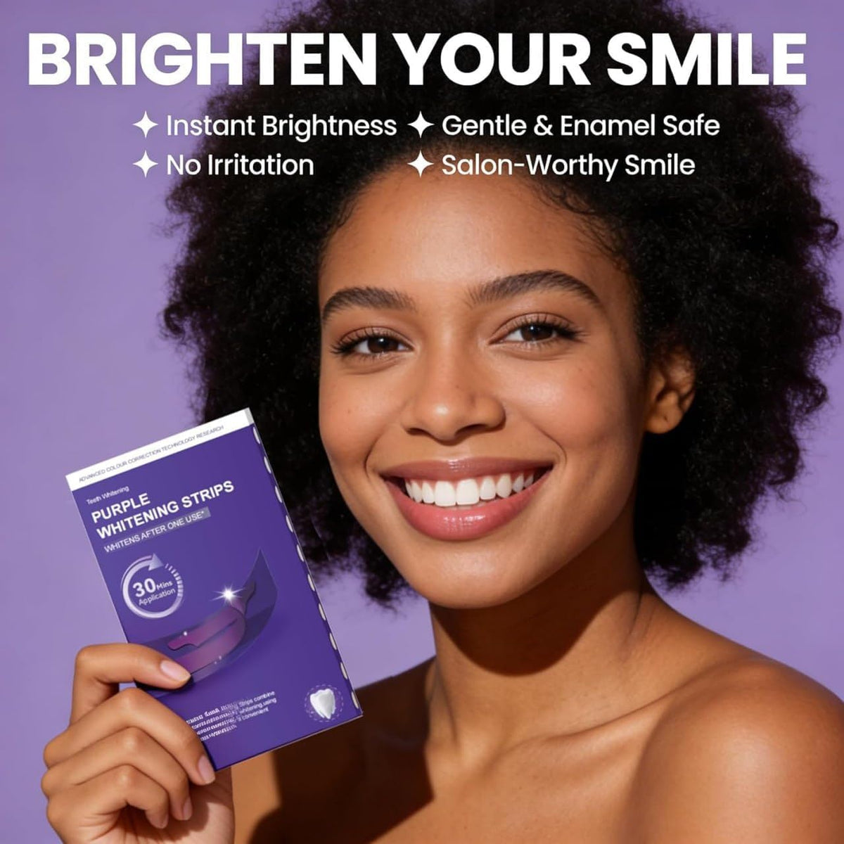Purple Teeth Whitening Strips for Sensitive Teeth 30-Minute Fast Acting Colour Corrector for White Teeth