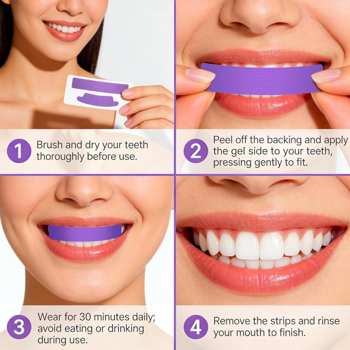 Purple Teeth Whitening Strips for Sensitive Teeth 30-Minute Fast Acting Colour Corrector for White Teeth