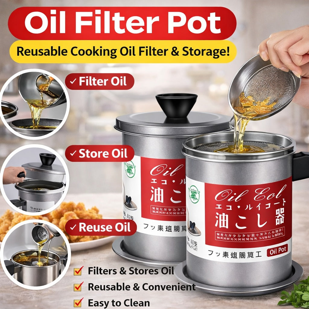 Kitchen Oil Filter Pot 1.4L | Reusable Cooking Oil Strainer & Storage Container