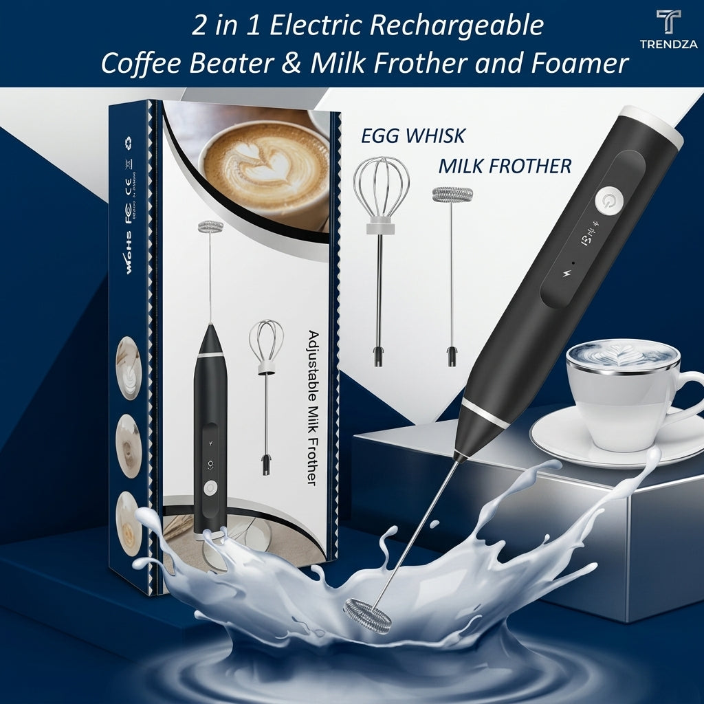 2-in-1 Electric Coffee Beater | USB Rechargeable Milk Frother & Egg Whisk